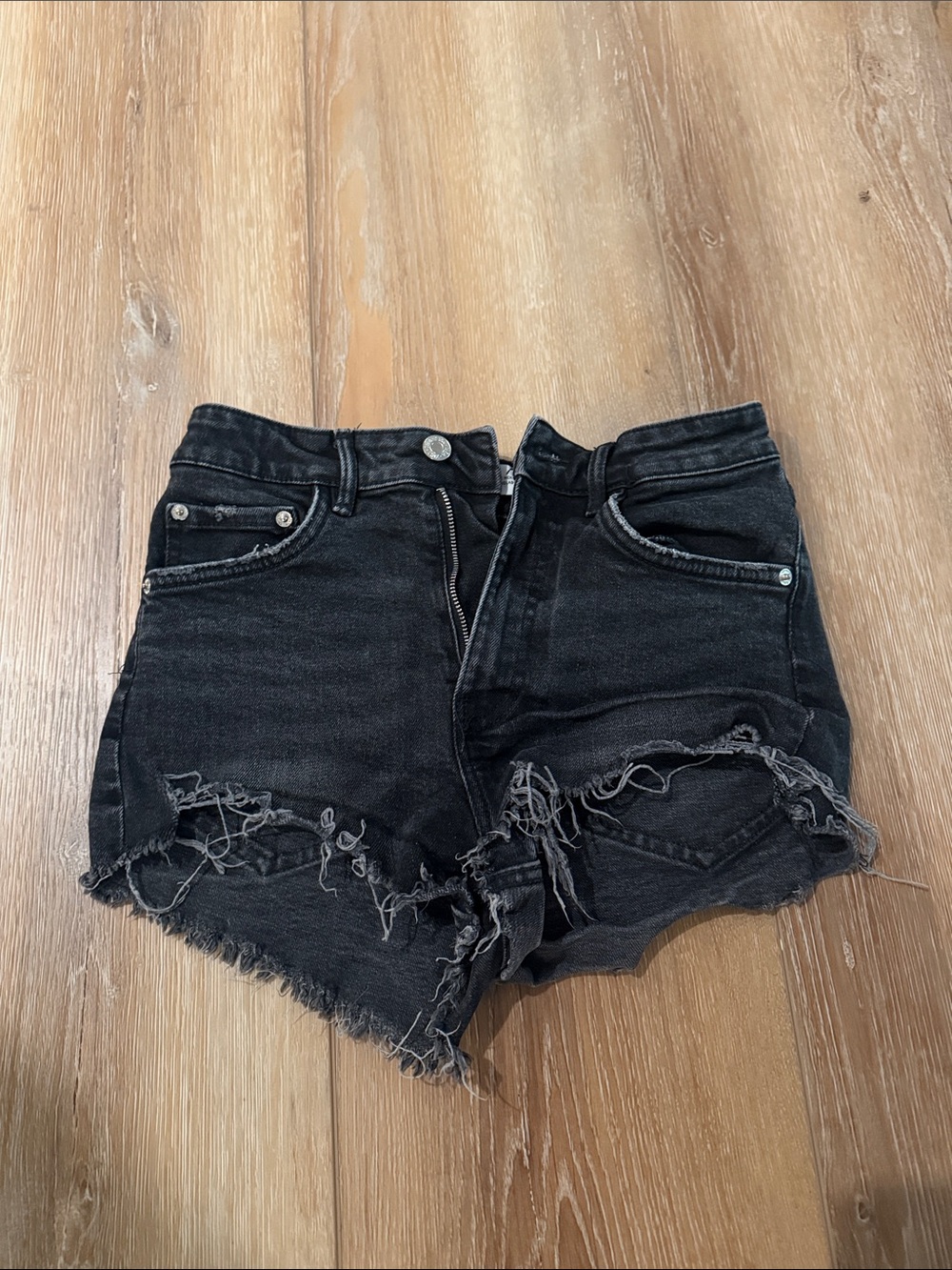 Zara Black Distressed Cutoff Denim Shorts